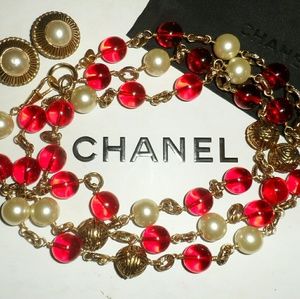 Vintage Chanel Byzantine Red,Pearl,Gold w/CC LOGO
